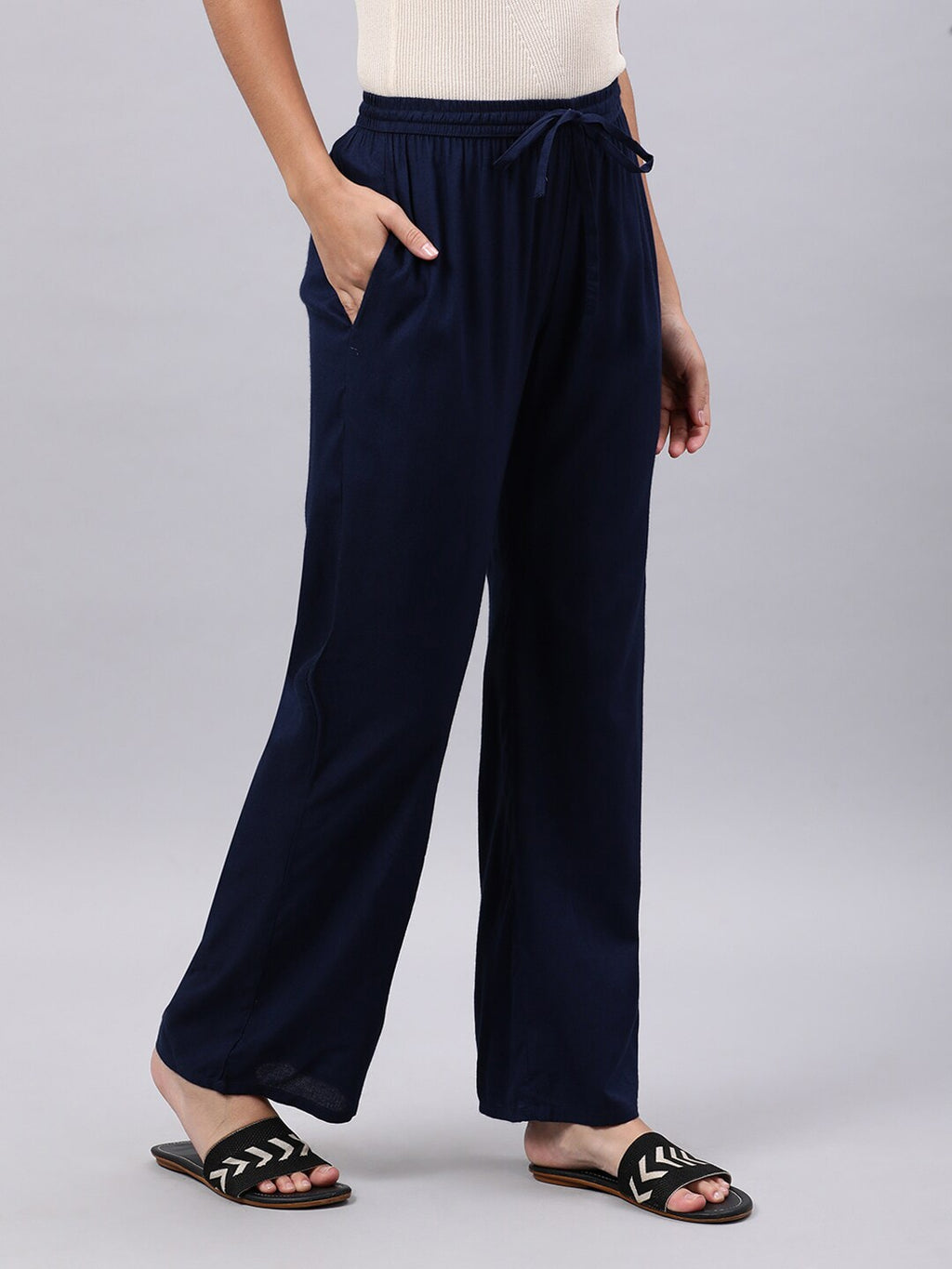 Souchii Navy Blue Liva Palazzos | Grocsy