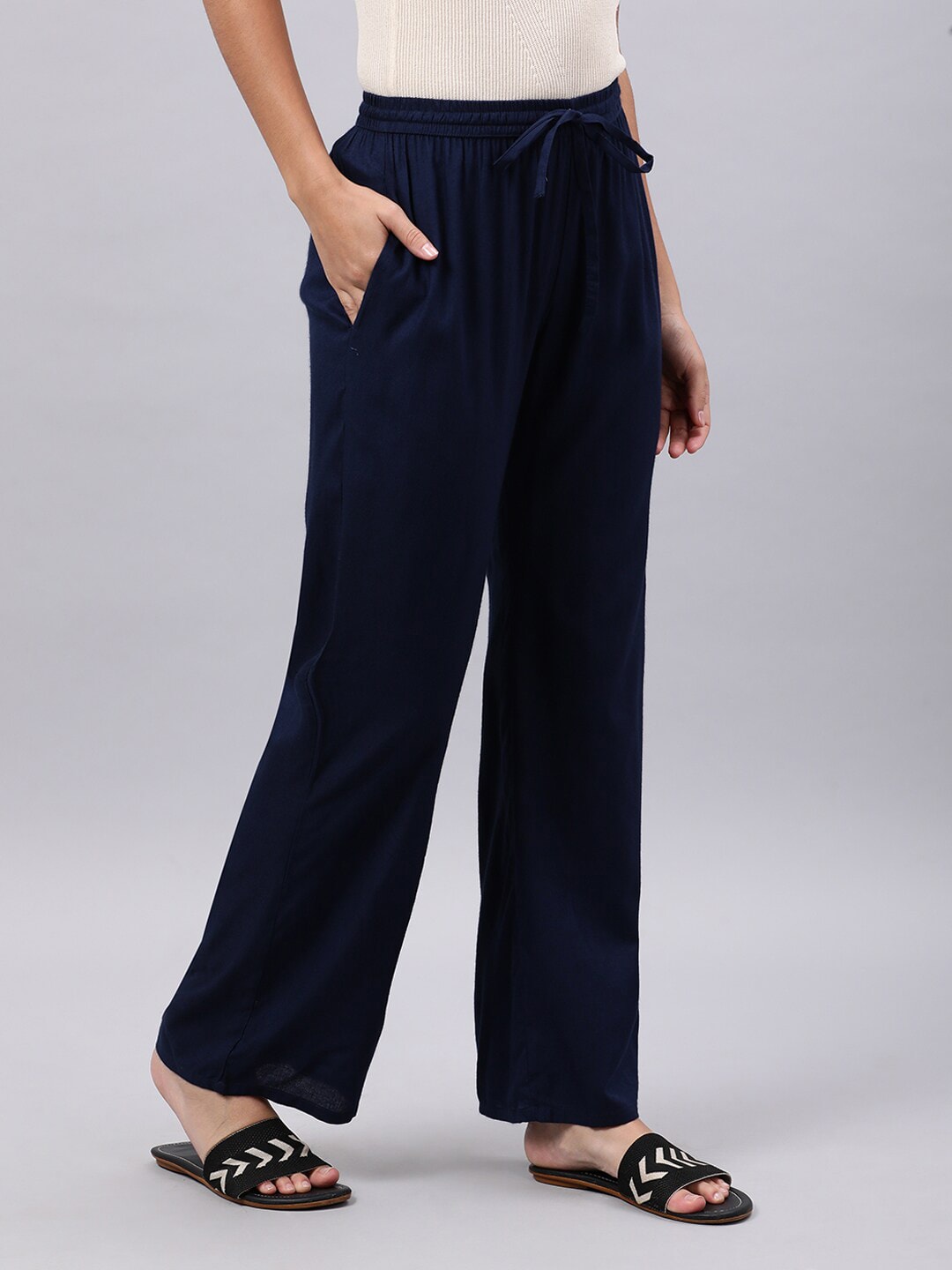Souchii Navy Blue Liva Palazzos | Grocsy