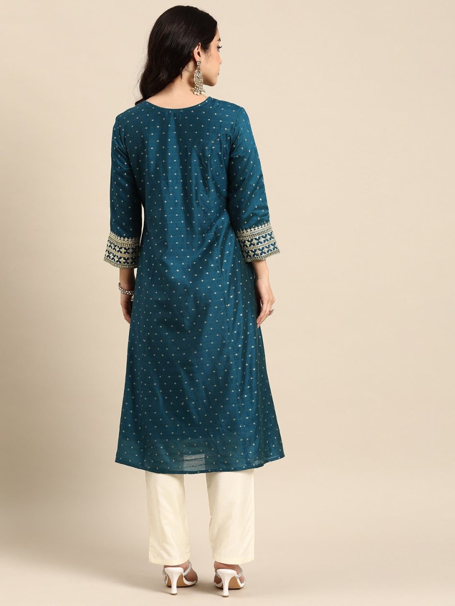 All About You Ethnic Motifs Embroidered Sequinned Kurta With Trousers | Grocsy
