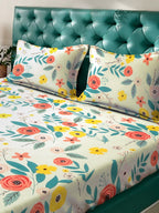 KLOTTHE White & Blue Floral Printed 300 TC King Bedsheet With 2 Pillow covers | Grocsy