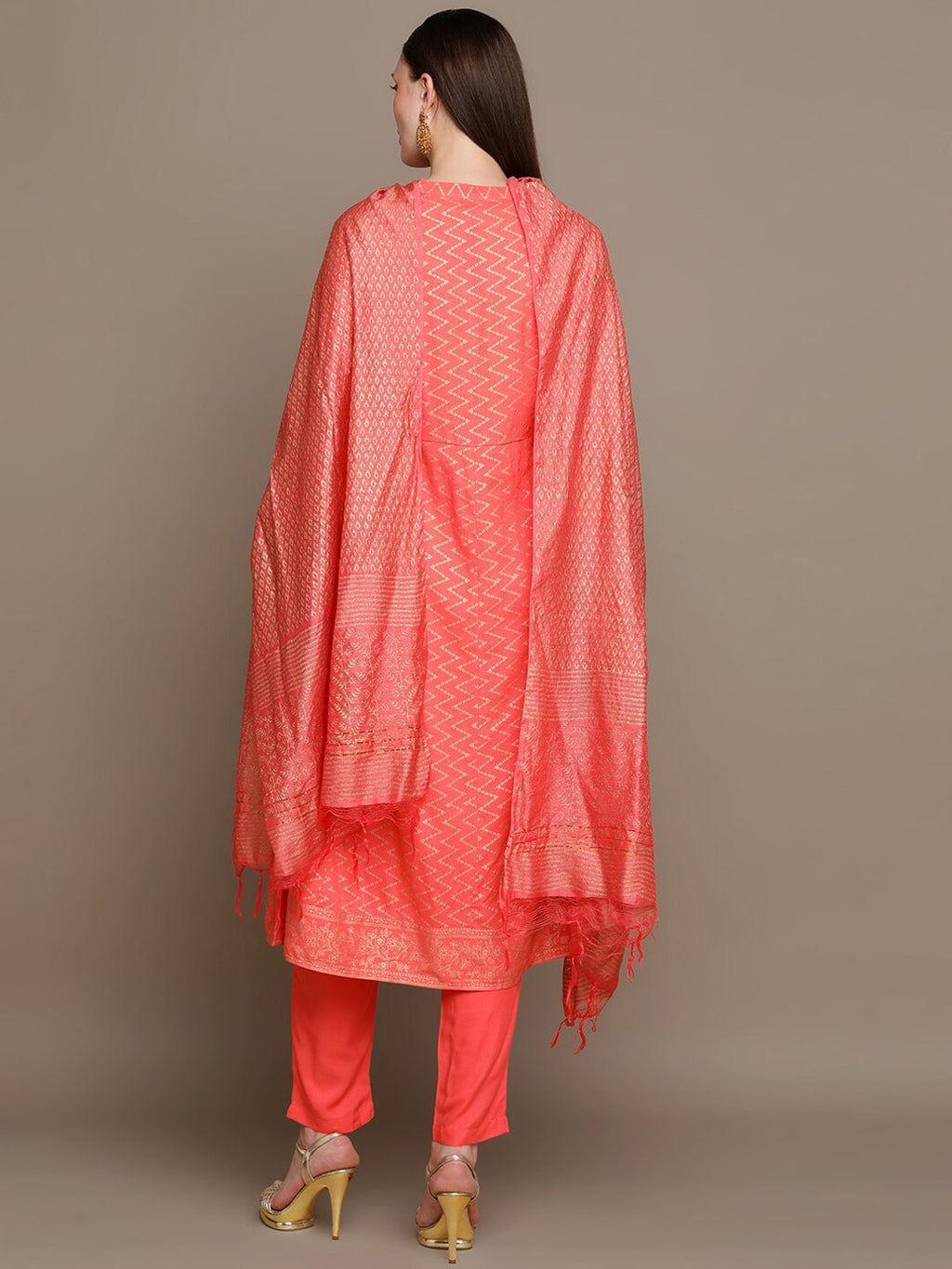 HERE&NOW Chevron Printed Kurta with Trousers & Dupatta | Grocsy