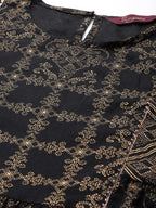 Sangria Women Black & Golden Ethnic Motifs Printed Pure Cotton Kurta with Palazzos | Grocsy