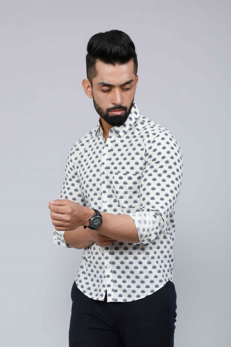 Miravan Men's Grey Floral Print Comfort Cotton Casual Shirt | Grocsy