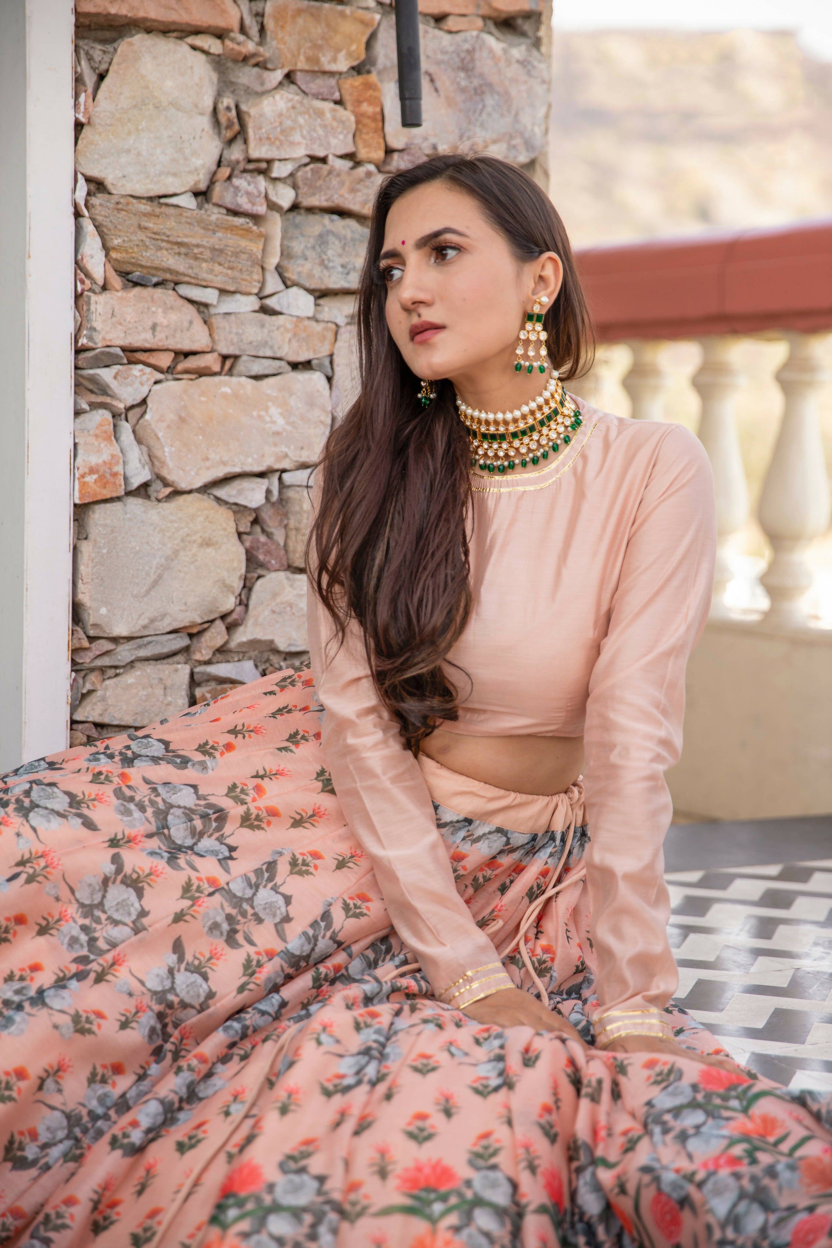 Wedding Designer Light Peach Chanderi Designer Lehenga - Anbazaar | Grocsy