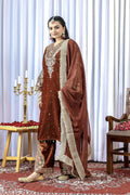 Teeya Creation Brown Color Velvet Silk Embroidery Work Party Wear Suit | Grocsy