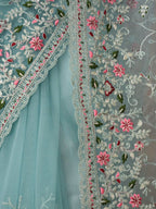 kasee Floral Embroidered Net Saree | Grocsy