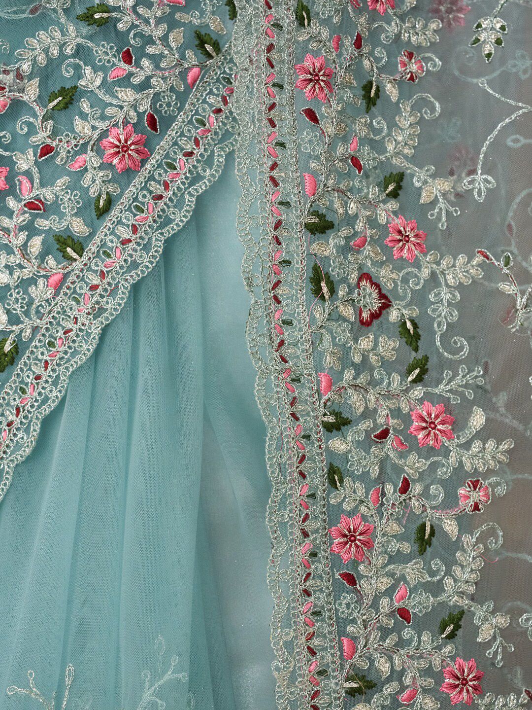 kasee Floral Embroidered Net Saree | Grocsy