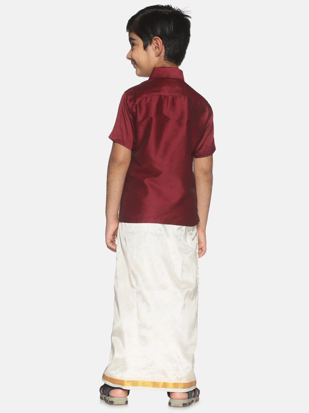 Sethukrishna Boys Maroon & White Solid Shirt and Dhoti Set | Grocsy