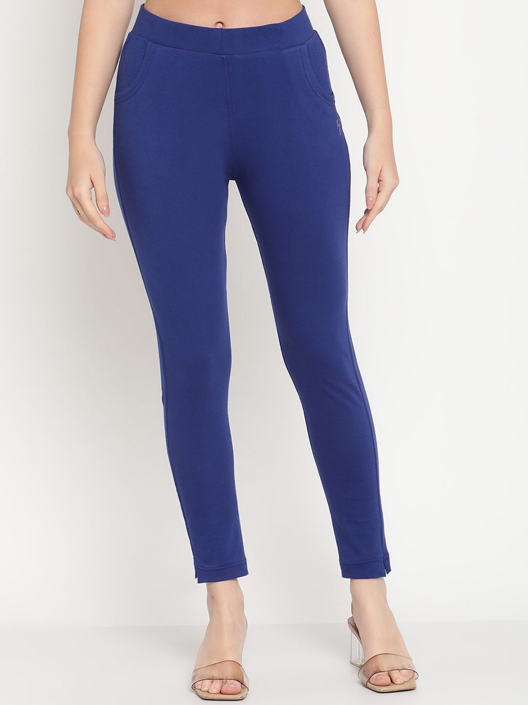 TAG 7 Women Blue & Mustard Yellow Pack of 2 Straight Fit Ankle-Length Leggings | Grocsy