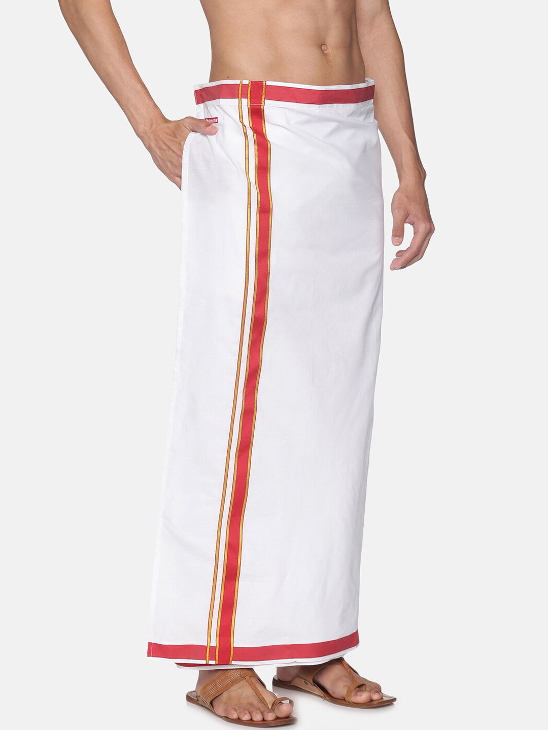 Sethukrishna Men White Solid Cotton Readymade Dhoti | Grocsy