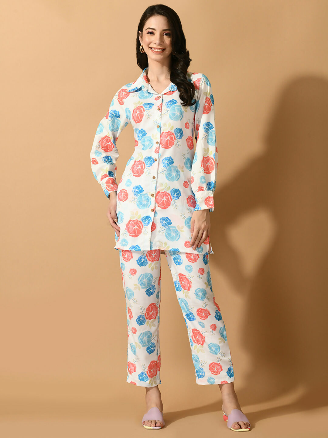Myshka Women's White Printed Shirt With Trousers | Grocsy