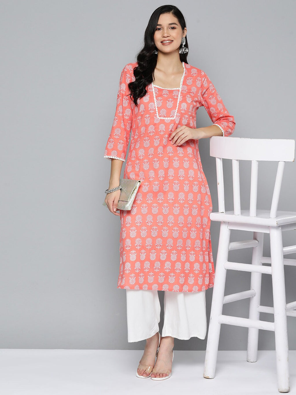 HERE&NOW Pure Cotton Floral Printed Straight Kurta | Grocsy