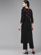 ADA Ethnic Motifs Embroidered Round Neck Chikankari Cotton Kurta | Grocsy