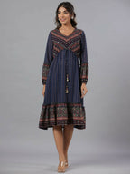 Juniper Women Navy Blue Georgette Printed Midi Dress | Grocsy