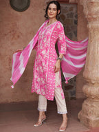 Sangria Ethnic Motifs Printed Sequined Pure Cotton Kurta with Trousers & Dupatta | Grocsy