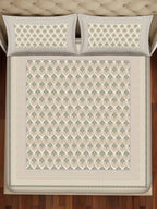 BELLA CASA Beige & Off White Ethnic Motifs 350 TC King Bedsheet with 2 Pillow Covers | Grocsy