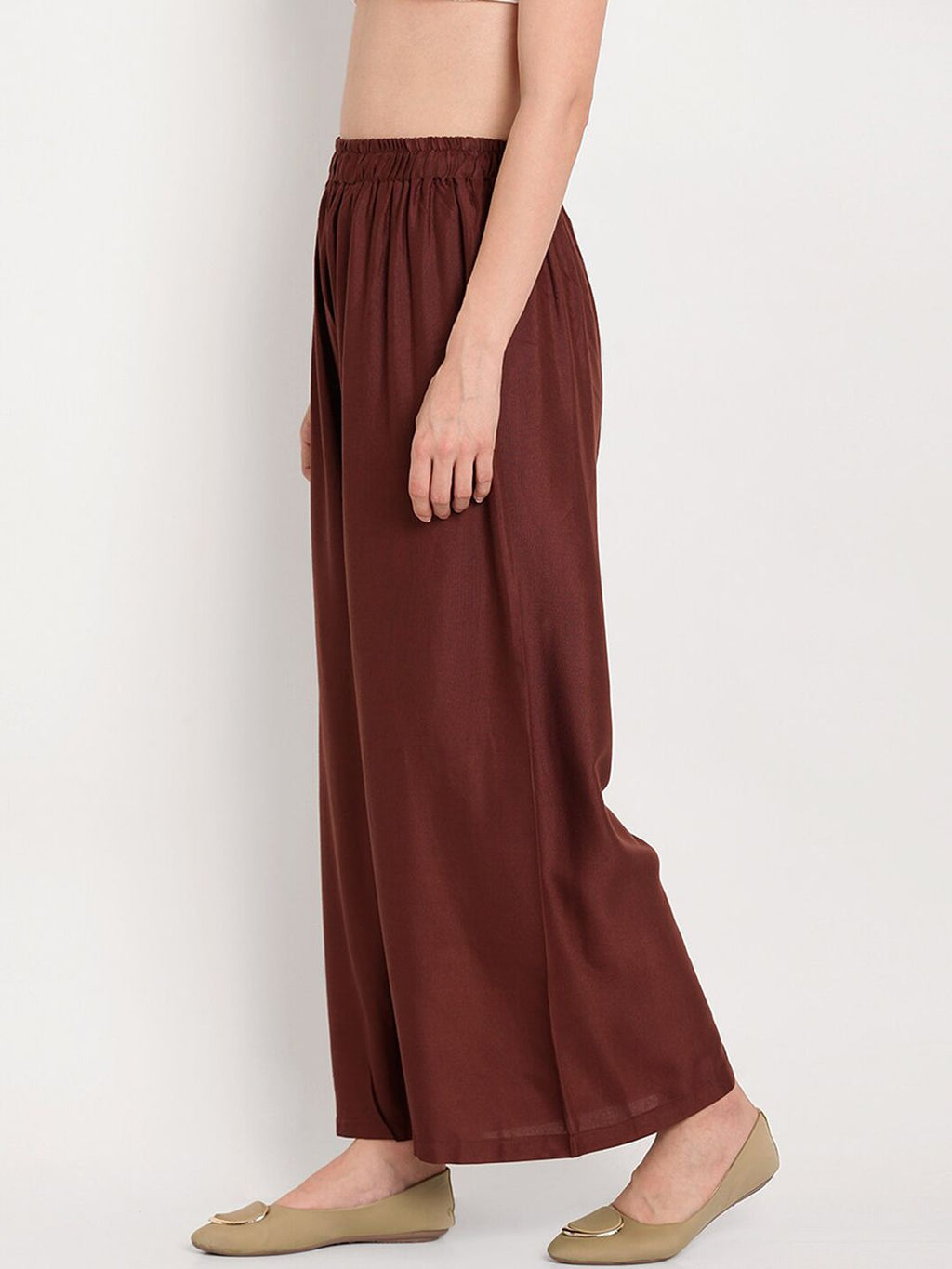TAG 7 Women Brown Solid Straight Palazzos | Grocsy