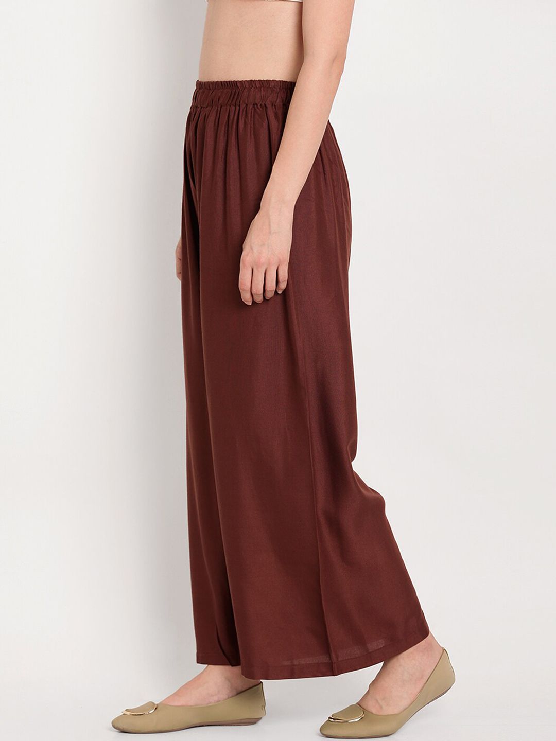 TAG 7 Women Brown Solid Straight Palazzos | Grocsy