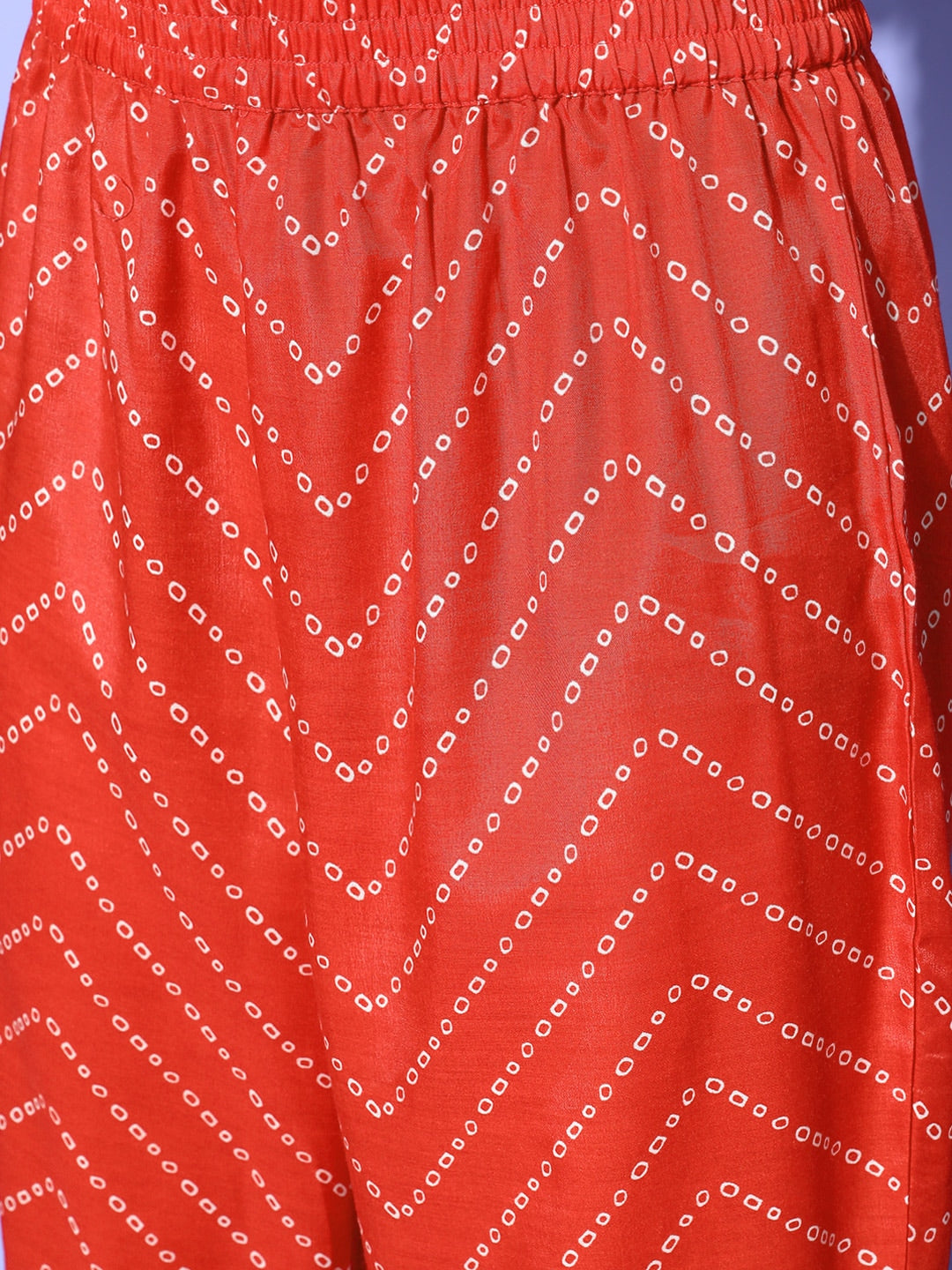 HERE&NOW Women Bandhani Polyester Fusion Bottom Kurta Set | Grocsy