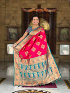 PR Fashion Rani Pink Soft Banarasi Silk With Zari Weaving Meenakari Design Saree | Grocsy