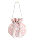 Masq Pink & White Embellished Embroidered Potli Clutch