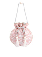 Masq Pink & White Embellished Embroidered Potli Clutch