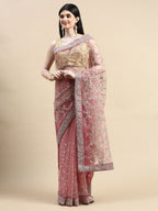 kasee Floral Embroidered Sequinned Net Saree | Grocsy