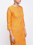 Aniyah Cotton Block Printed Yellow Straight Kurta (AN-137K) | Grocsy