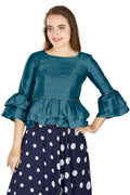 Aastha Fashion Women's Teal Art Silk Bell Sleeves attire with Poly Cotton Lining Blouse | Grocsy