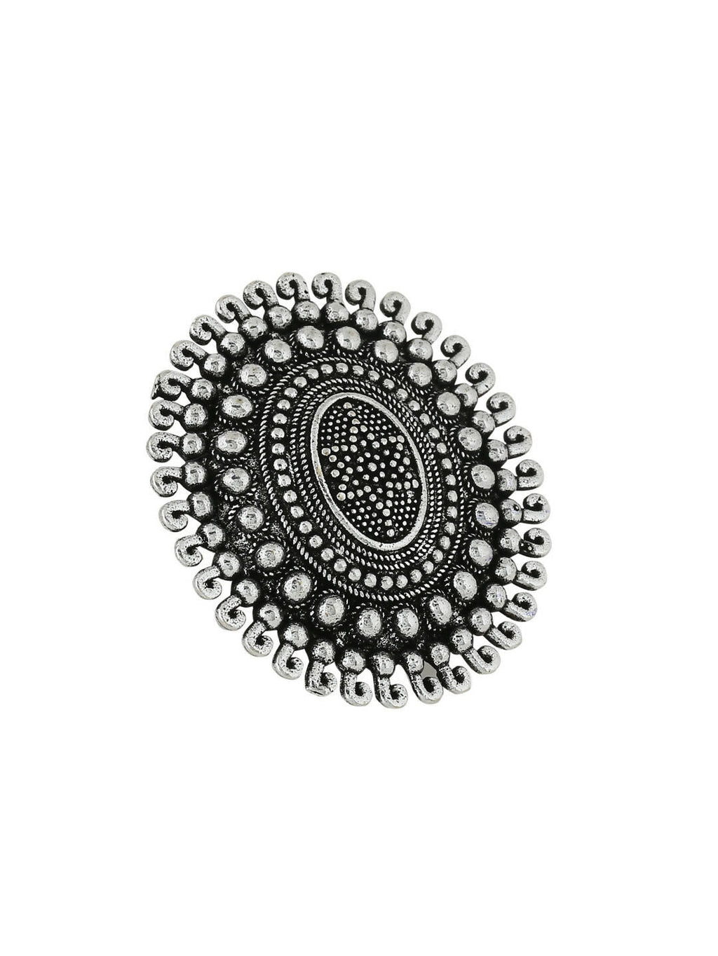 NVR Women's Oxidised Silver Plated Adjustable Finger Ring | Grocsy