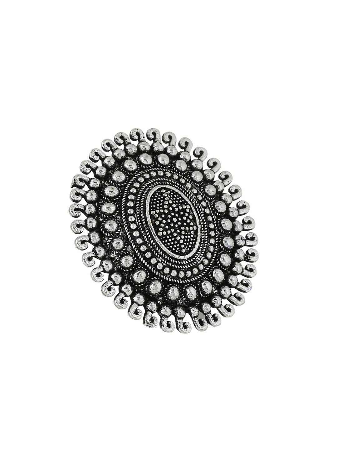 NVR Women's Oxidised Silver Plated Adjustable Finger Ring | Grocsy