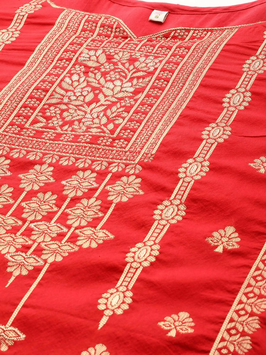 Ahalyaa Women Red Ethnic Motifs Kurta with Trousers | Grocsy