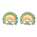 Nuyug 22K Gold Plated Faux Emerald Stone Studded Contemporary Shaped Studs | Grocsy