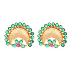 Nuyug 22K Gold Plated Faux Emerald Stone Studded Contemporary Shaped Studs | Grocsy