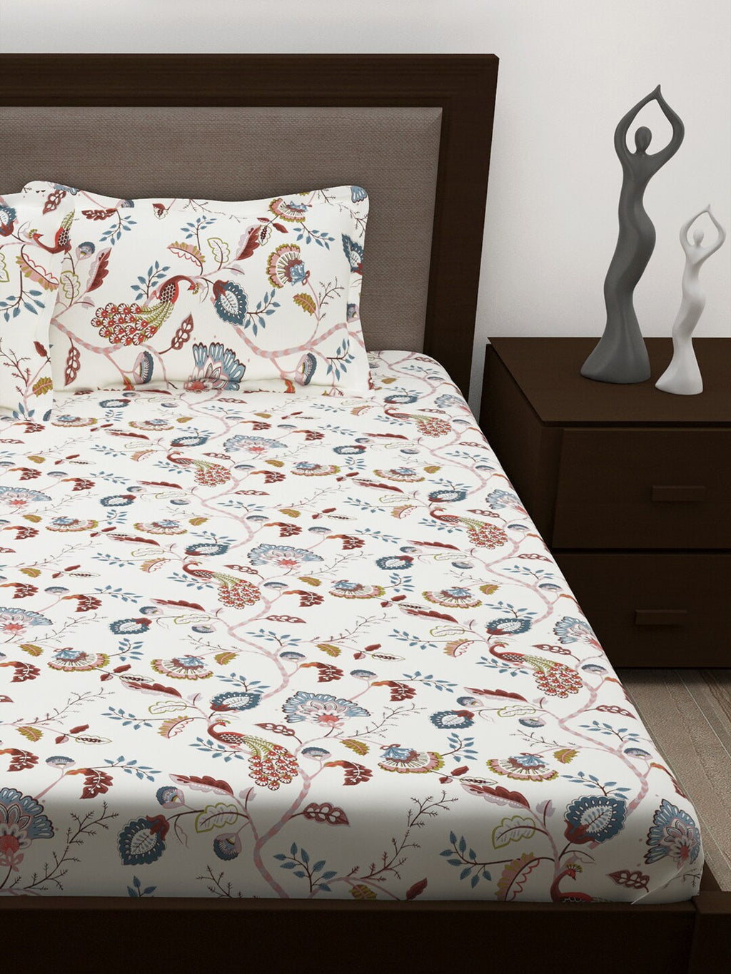 Story@home White & Yellow Ethnic Motifs Cotton 186 TC Queen Bedsheet With 2 Pillow Covers | Grocsy