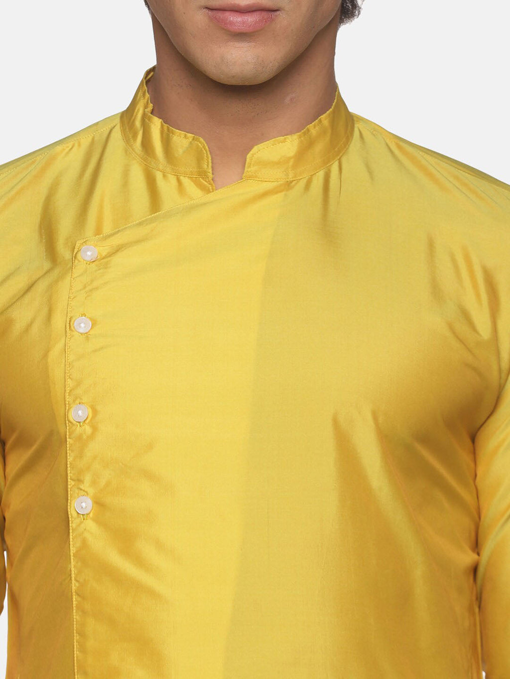 Sethukrishna Men Yellow Angrakha Kurta with Pyjamas | Grocsy