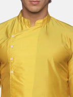 Sethukrishna Men Yellow Angrakha Kurta with Pyjamas | Grocsy
