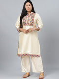 Sztori Plus Size Ethnic Motifs Printed Mandarin Collar Straight Kurta with Palazzos | Grocsy