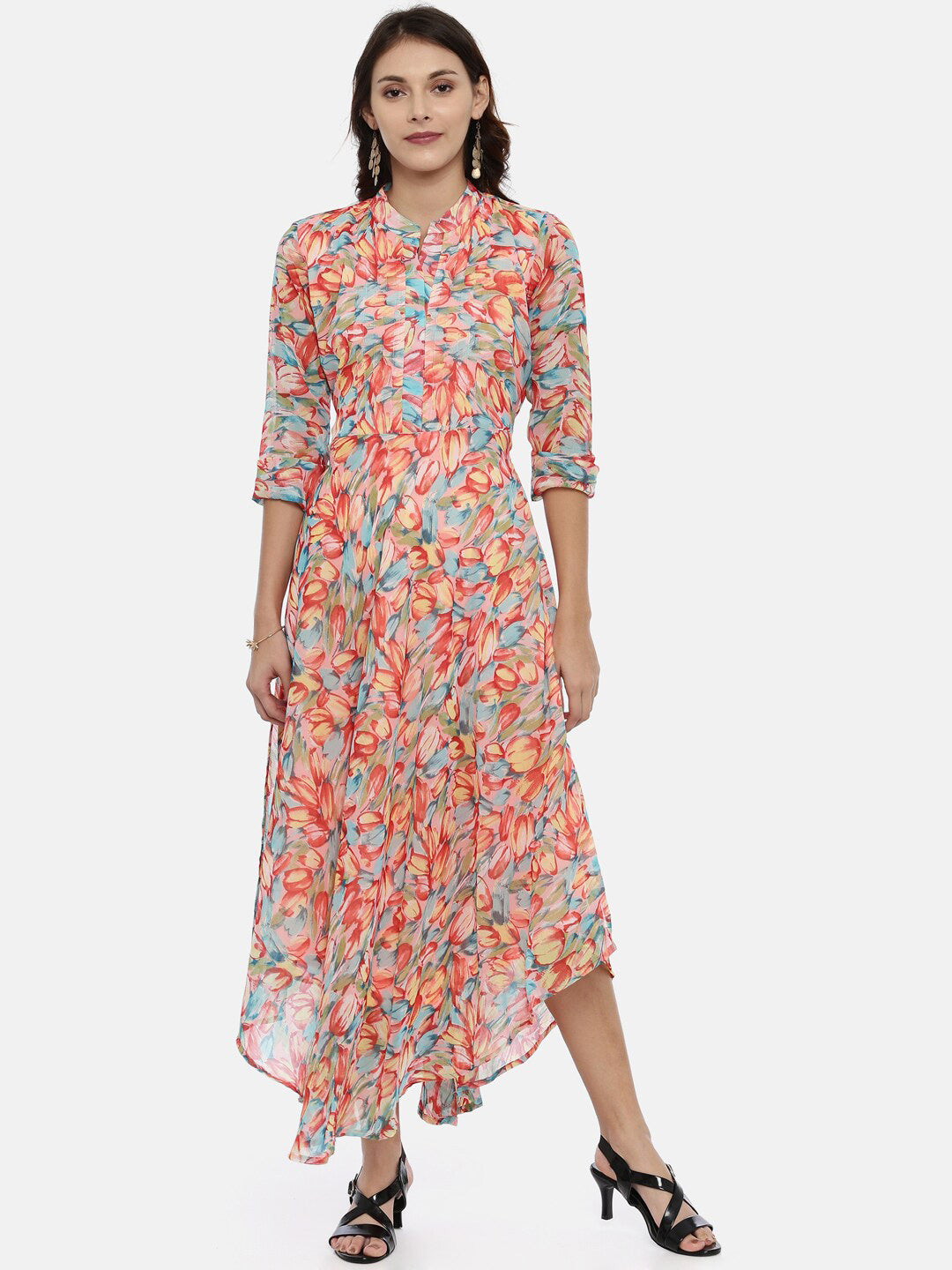 Souchii Floral Chiffon Midi Dress | Grocsy