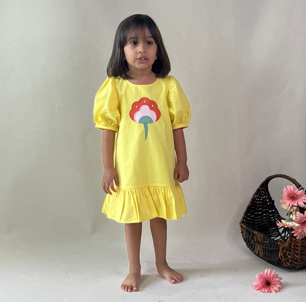 ArthLife Yellow Flower Patch Casual Dress | Grocsy