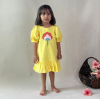 ArthLife Yellow Flower Patch Casual Dress | Grocsy