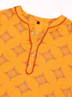 HERE&NOW Mustard Yellow & Red Ethnic Motifs Printed Kurta | Grocsy