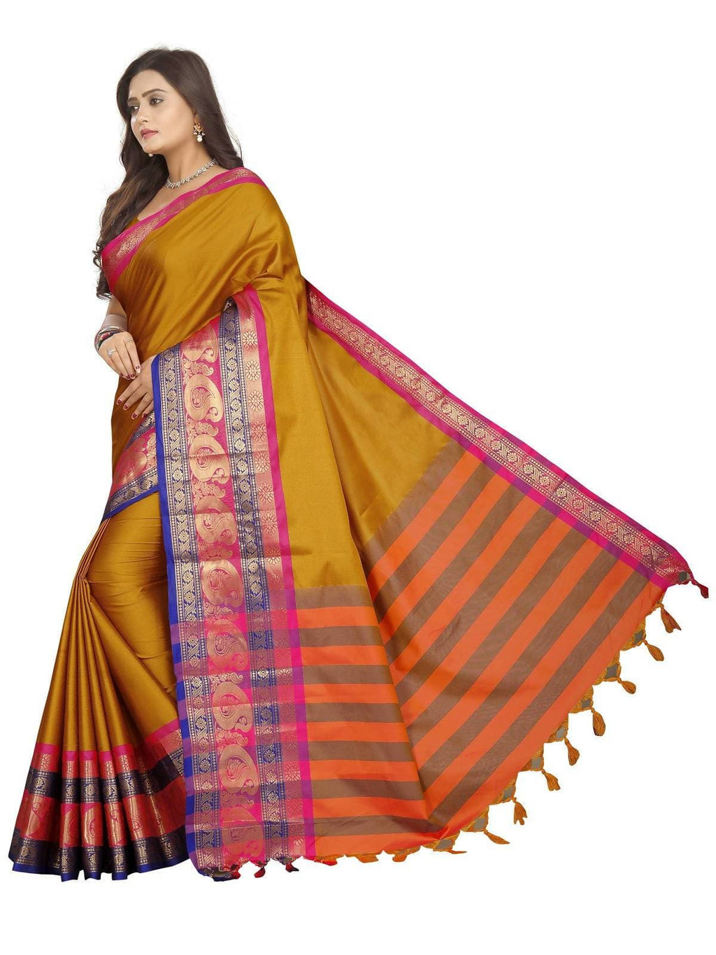 Vamika Banarasi Silk Mustard Weaving Saree | Grocsy