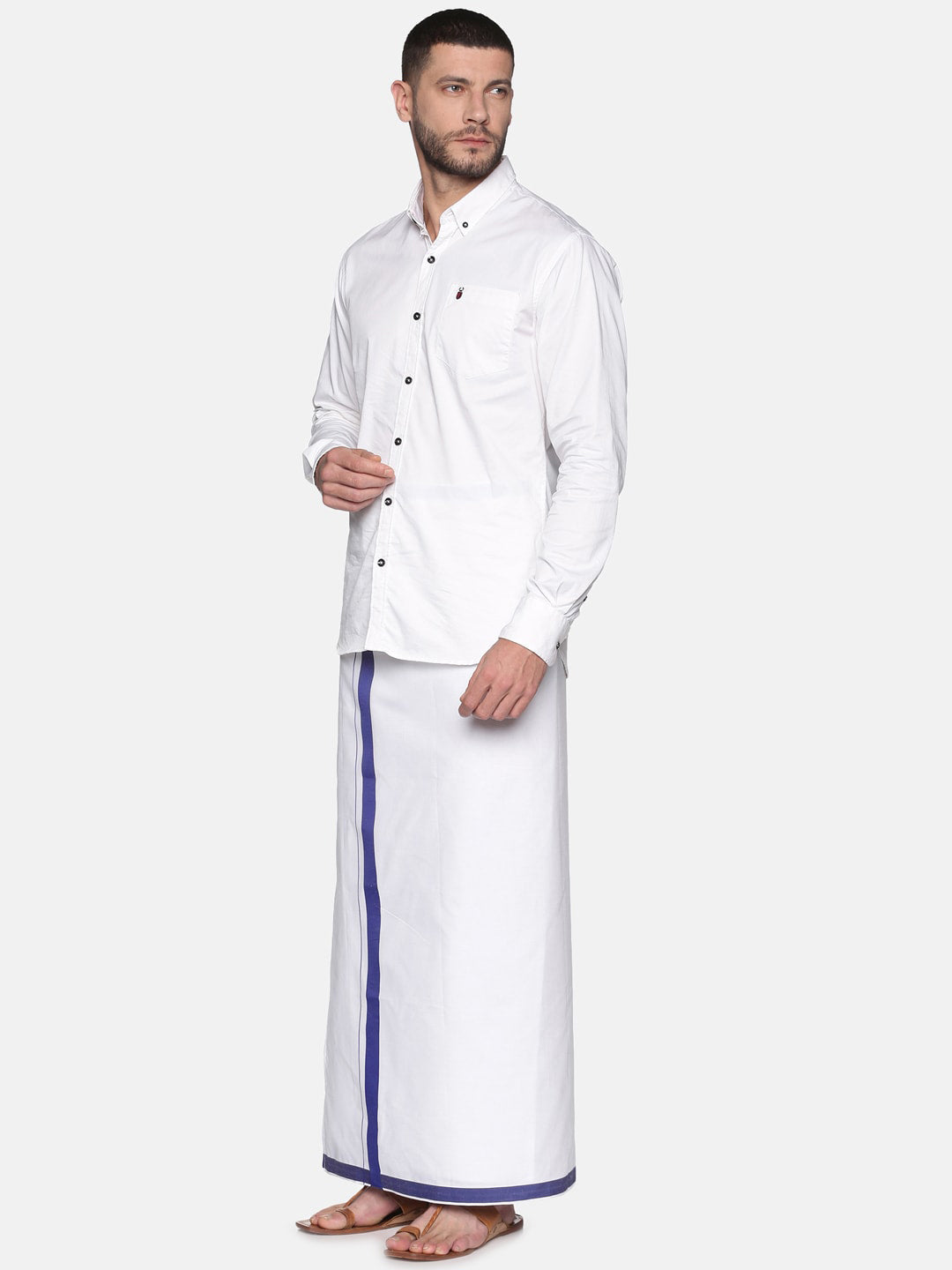 Sethukrishna Mens White Solid Readymade Cotton Dhoti | Grocsy
