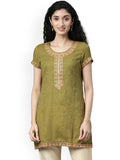 Souchii Olive Green Woven Design Kurta | Grocsy