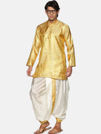 Sethukrishna Men Gold-Toned Ethnic Motifs Woven Design Kurta with Dhoti Pants | Grocsy