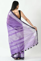 Mominos Fashion Moeza Purple & Black Bhagalpuri Handloom Silk Linen Saree with unstitched Blouse piece | Grocsy