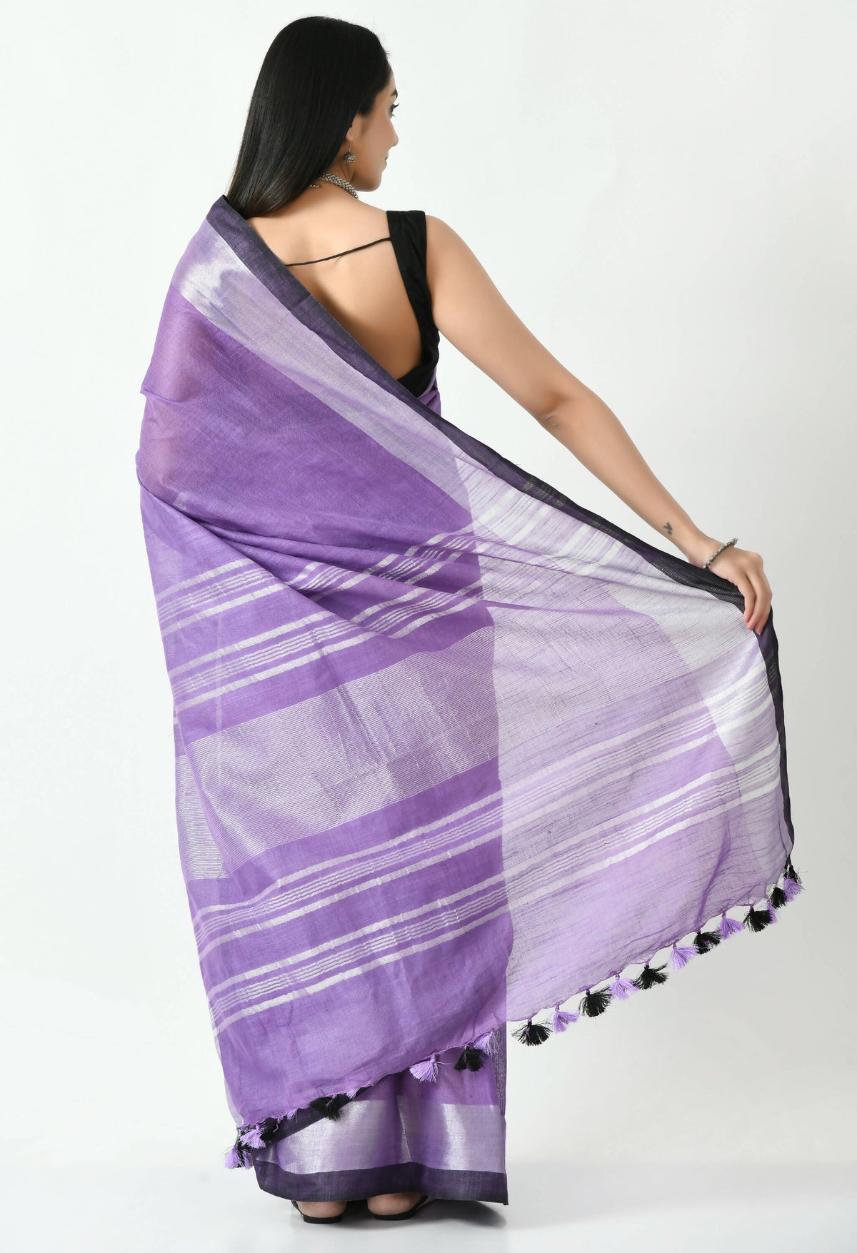 Mominos Fashion Moeza Purple & Black Bhagalpuri Handloom Silk Linen Saree with unstitched Blouse piece | Grocsy
