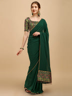 Sangria Green Woven Design Saree | Grocsy