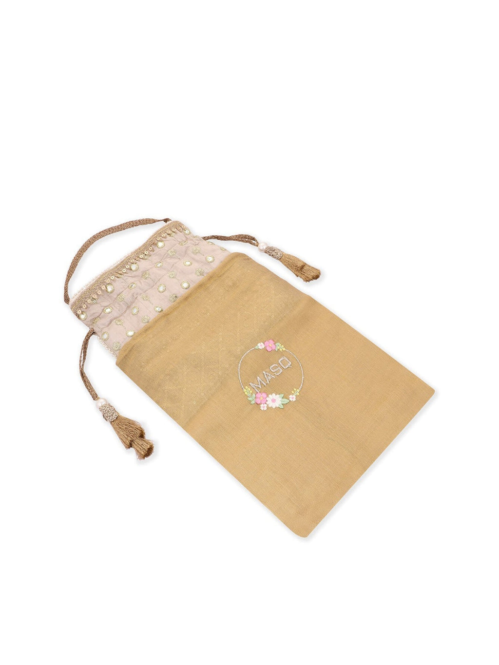 Masq Beige & Pink Embroidered Potli Clutch | Grocsy